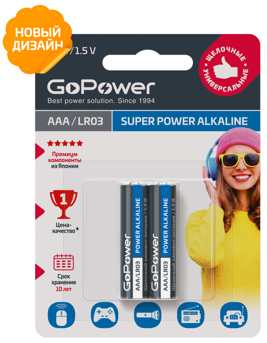 GO POWER - Батарейка Alkaline LR03-AAA (2шт. на блистере) /12 /240